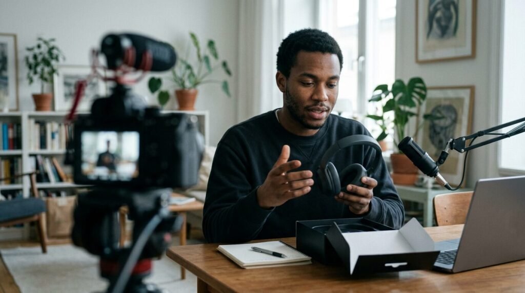 Creator filming a product review