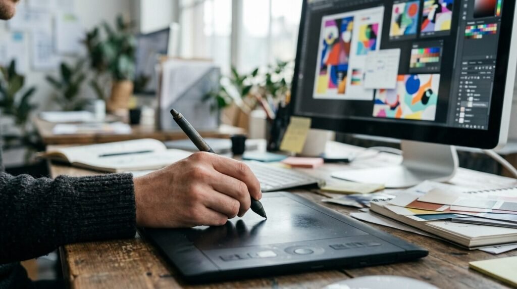 Designer creating banners