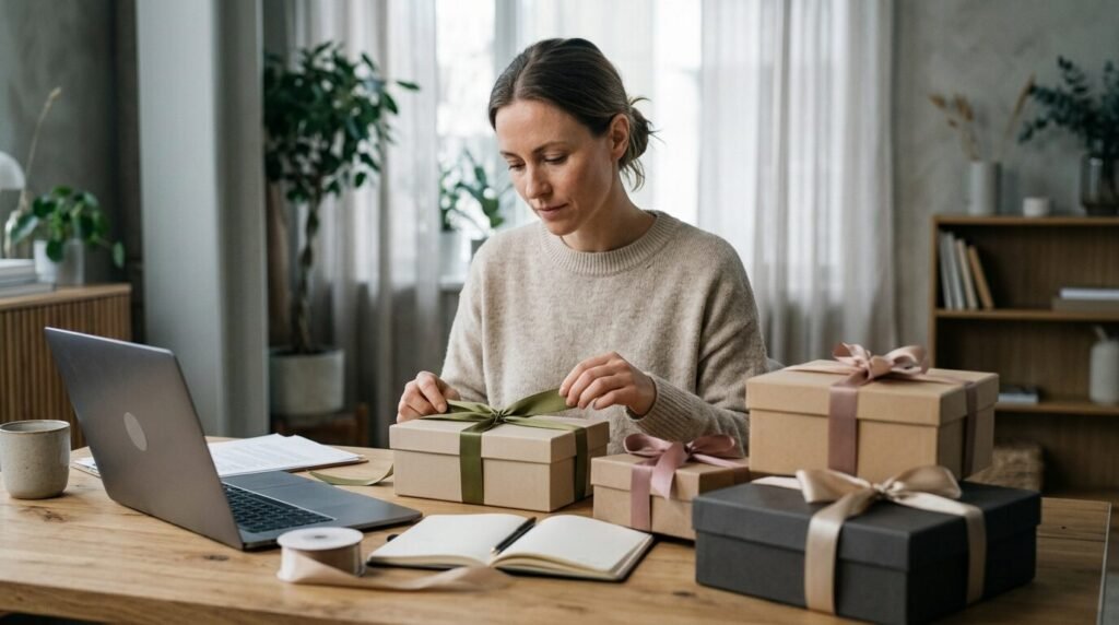 Woman reviewing discreet product packaging