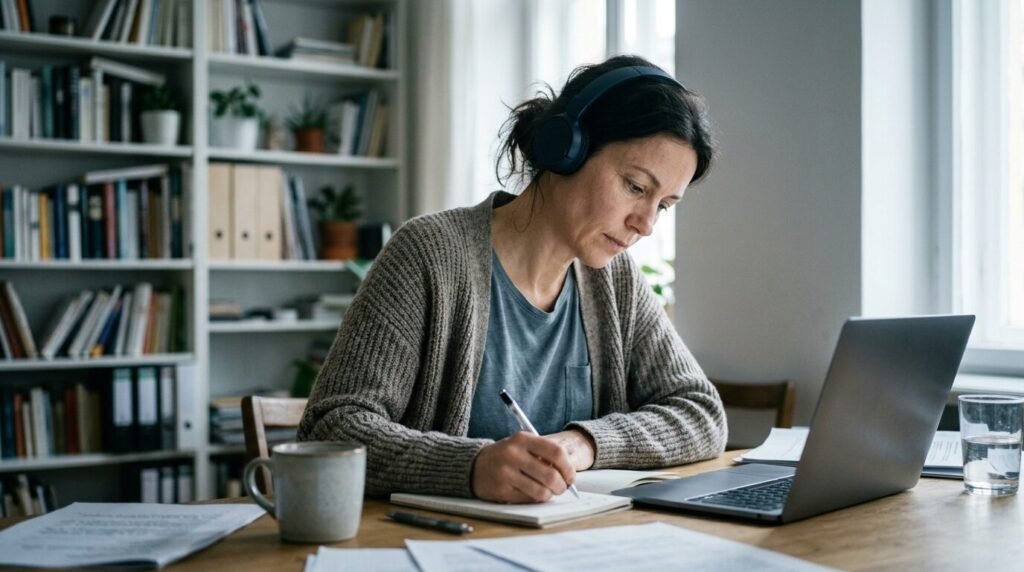 Woman taking an online course at home
